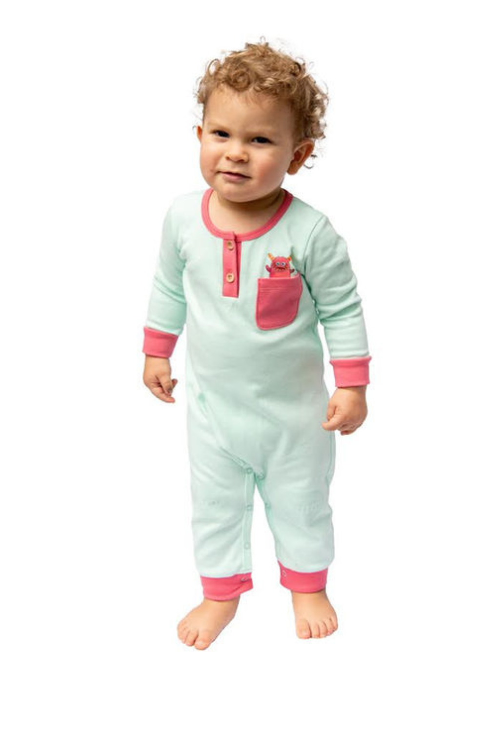 Happy Monster Romper Baby Mint Anti-Slip Babywear | Grippies