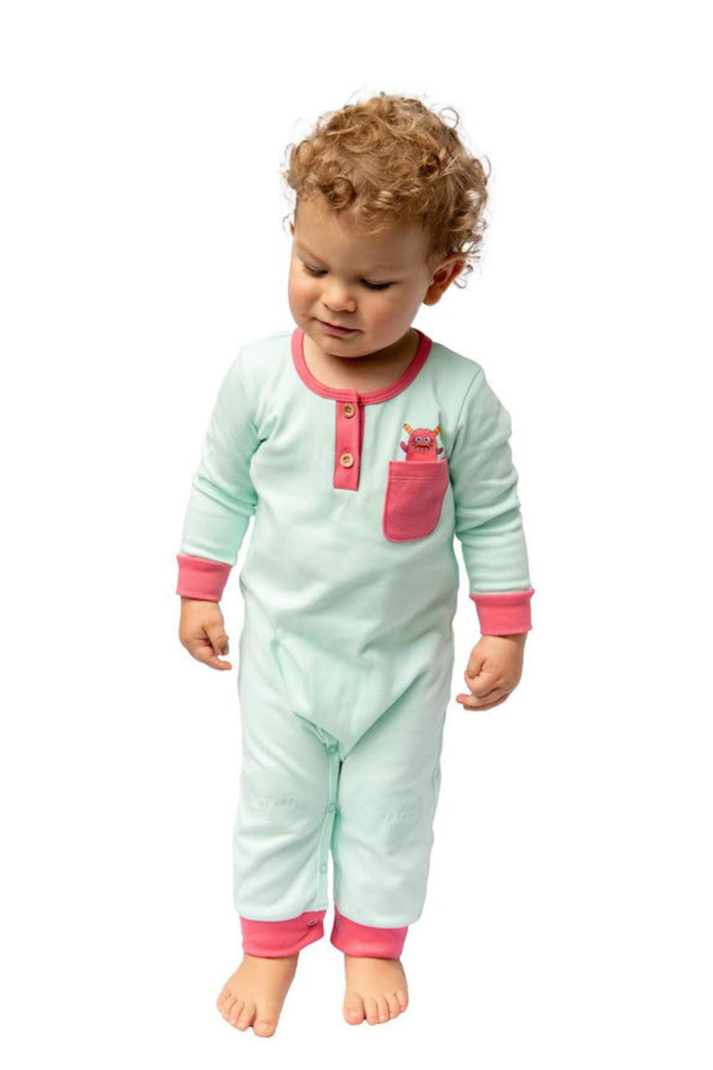 Happy Monster Romper Baby Mint Anti-Slip Babywear | Grippies