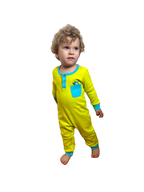 Happy Monster Romper Lime Green Baby Crawling Suit | Grippies