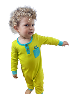Happy Monster Romper Lime Green Baby Crawling Suit | Grippies