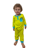 Happy Monster Romper Lime Green Baby Crawling Suit | Grippies