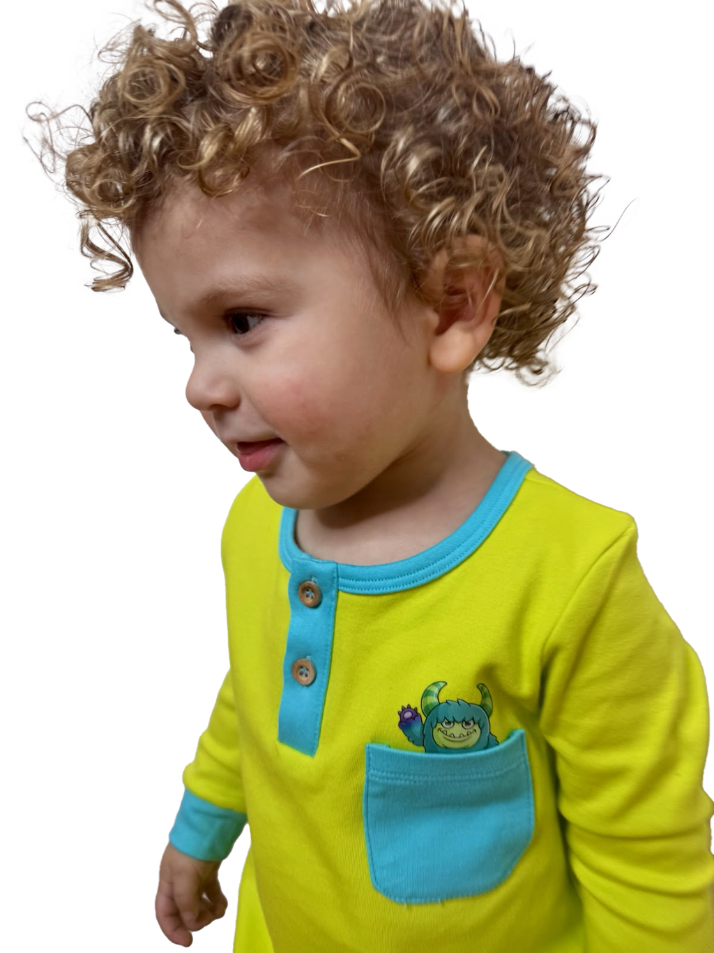Happy Monster Romper Lime Green Baby Crawling Suit | Grippies
