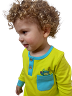 Happy Monster Romper Lime Green Baby Crawling Suit | Grippies