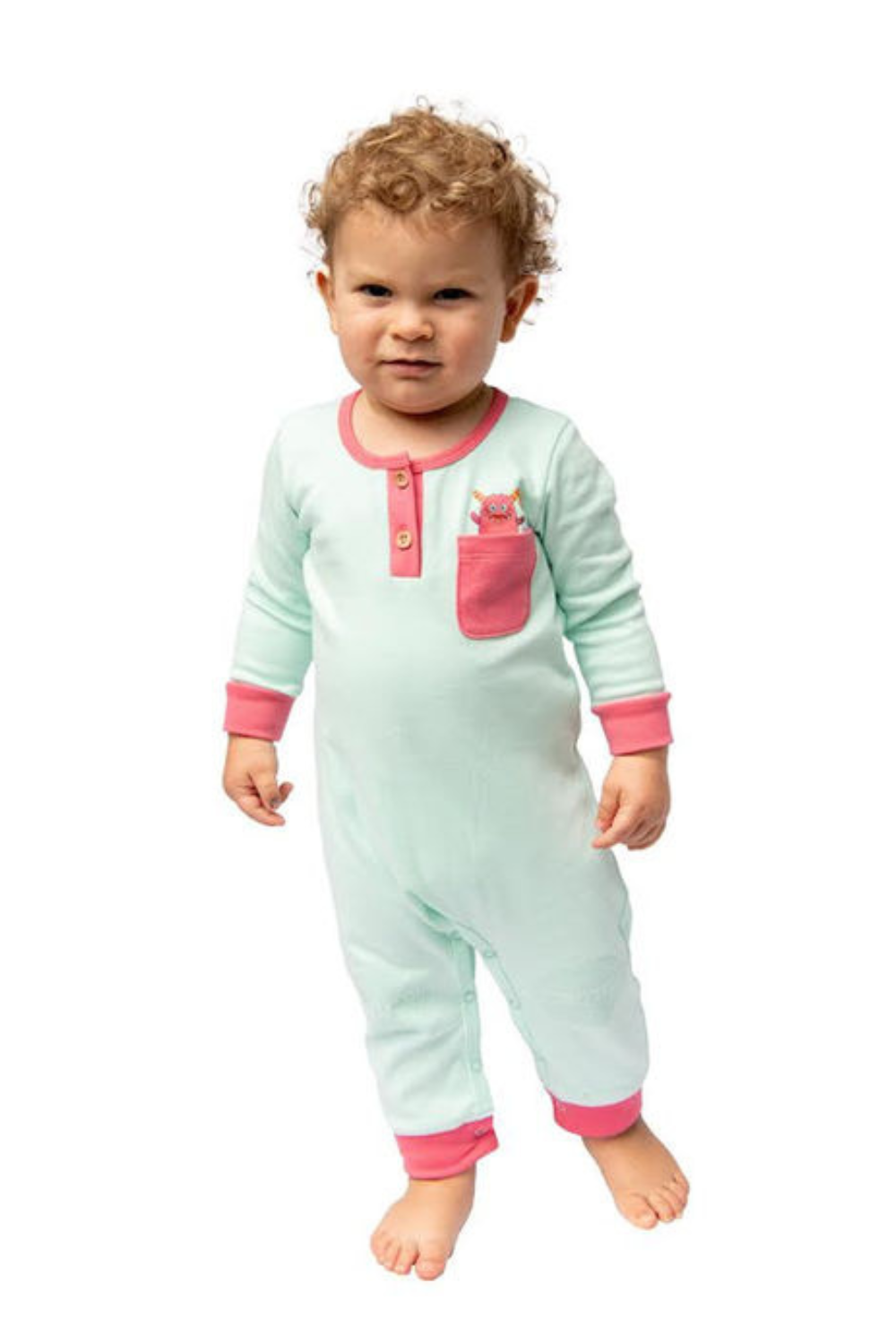 Happy Monster Romper Baby Mint Anti-Slip Babywear | Grippies
